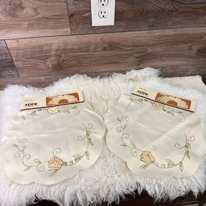 2 Fanco Vintage Luxury Doilies Cream Gold Embroidered Floral Elegant Decor 15”